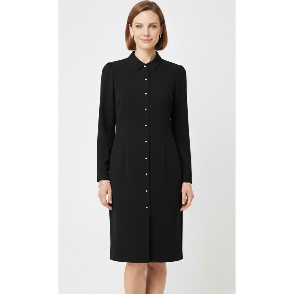 Vintage Talbots Black Shift Dress Size 10 Crystal Buttons‎ Classic Minimalist